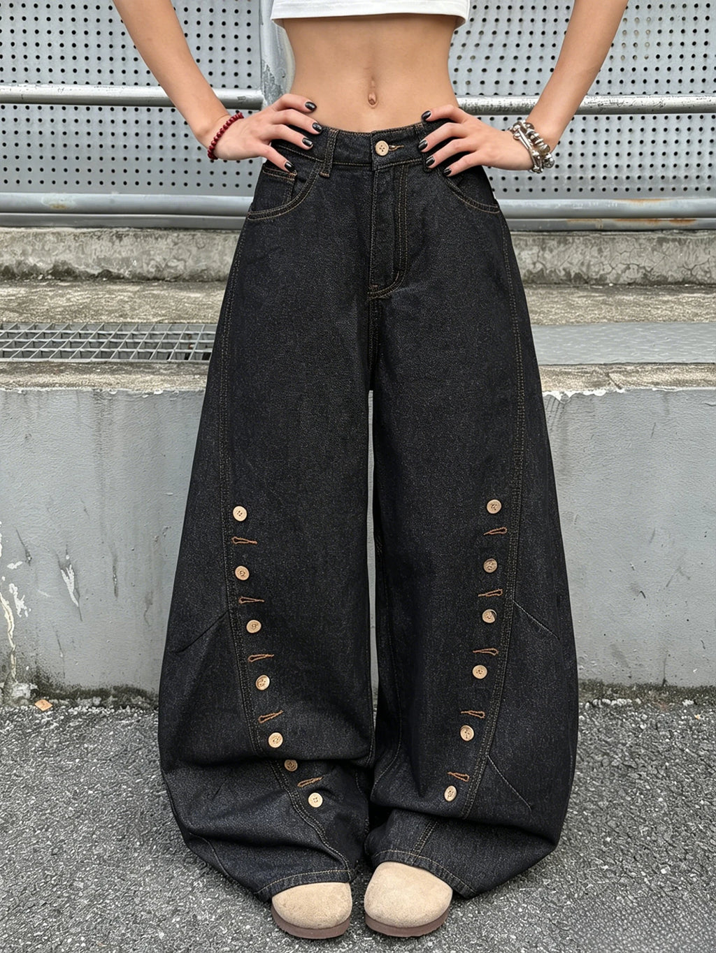 PENDRA American Buttoned Splicing Jeans