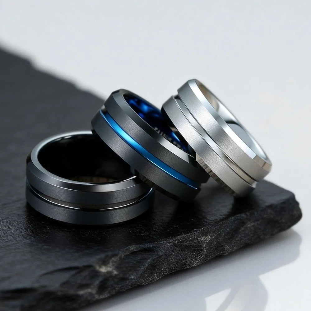 Trendy Brushed Tungsten Carbide Ring for Men Boys,8mm Grooved Durable Bend Ring,Father's Day Anniversary Gifts