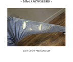 Light-colored Distressed Denim Cropped Trousers For Men Personality Slant Pocket Design, Embroidered Slim-fit Pencil Trousers