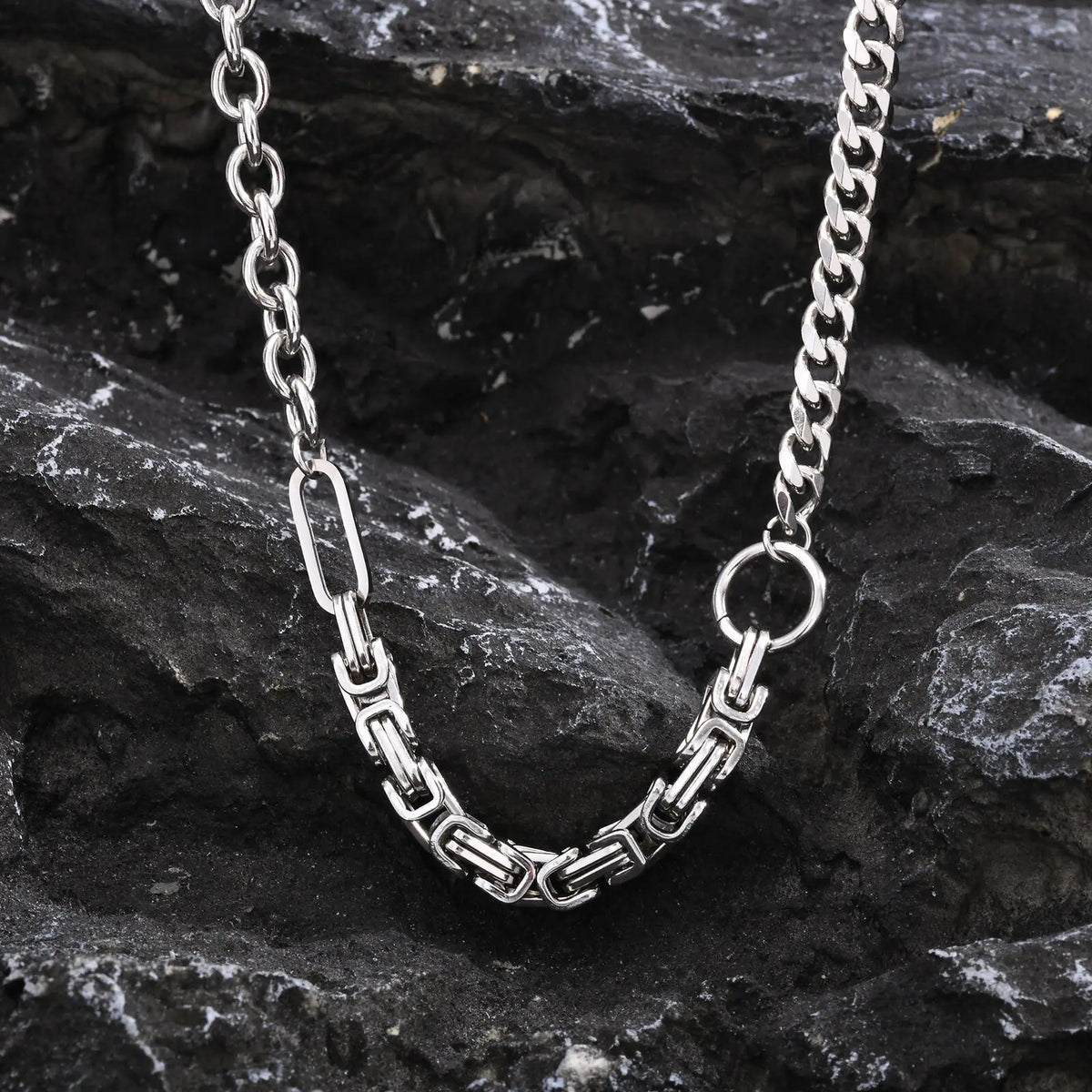 Punk Splicing Byzantine Necklaces for Men,Stainless Steel Cuban Chain Collars,Chunky Trendy Male Jewelry Gift