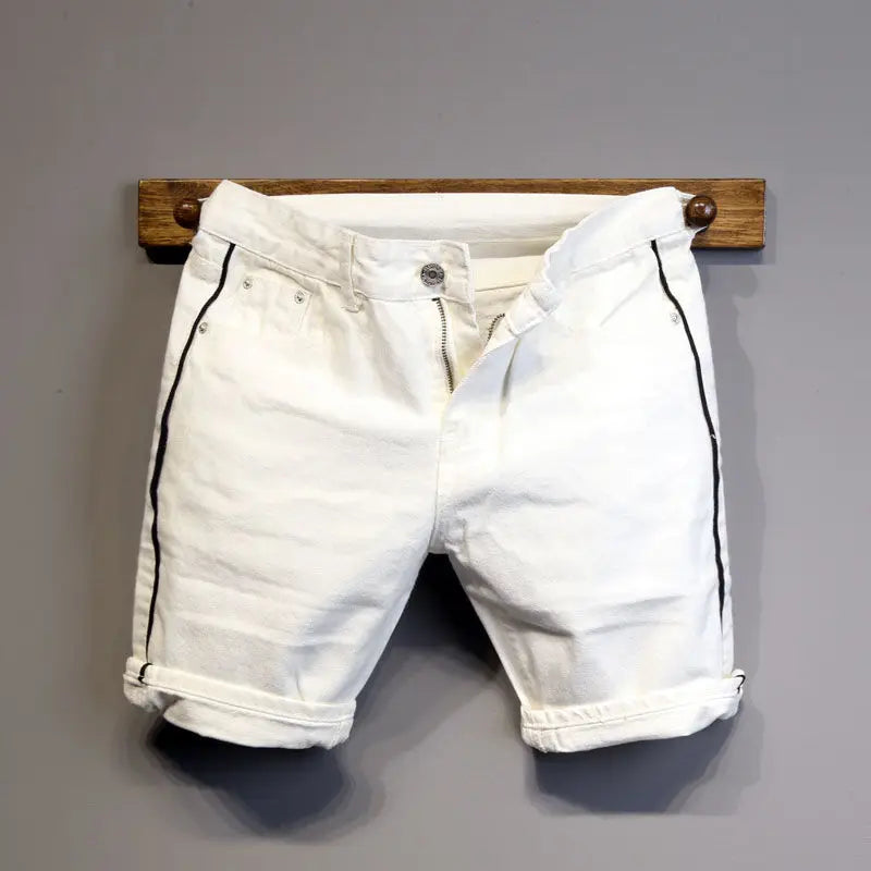 Summer Thin Luxury Designer Slim-Fit Men's Jeans Shorts Boyfriend White Color Striped Street Wear Cotton Casual Short Trousers