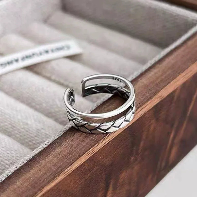 VENTFILLE 925 Sterling Silver Double Layer Vintage Twisted Ring For Female Gift Trend Open Adjustable Design Jewelry Wholesale
