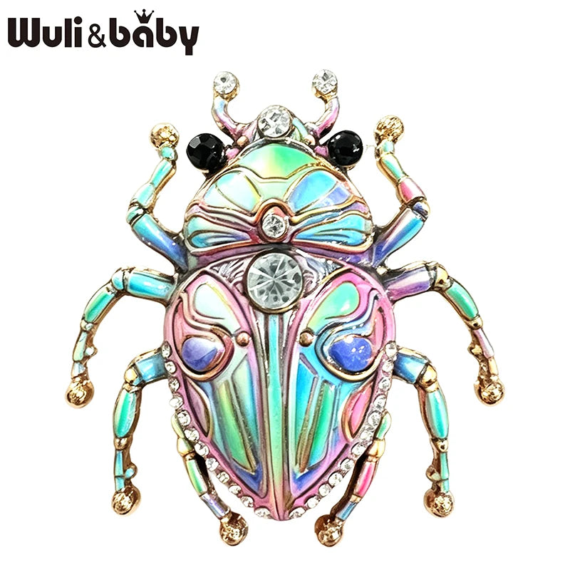 PENDRA Lovely Beetle 4-color Rhinestone Brooch