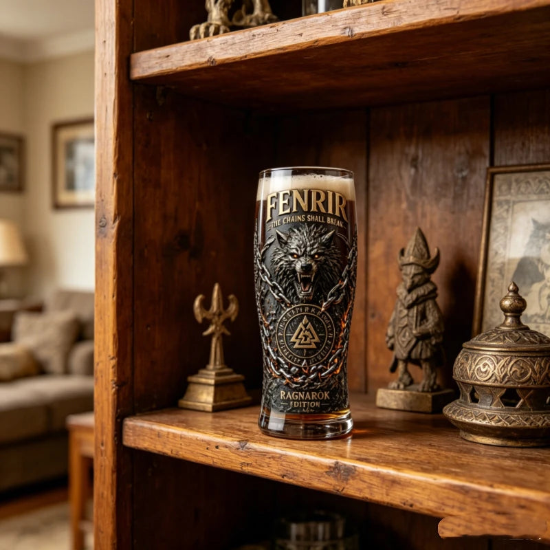 Fenrir Wolf Viking Myth Glass Mug, Norse Symbol Whiskey Cocktail Cup, Barware for Party Beer Water Decor