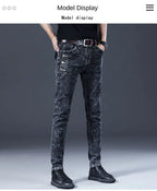 Autumn Winter Brushed Cowboy Luxury Slim Designer Clothes Male Korean Style Denim Skinny Plush Grey Jean Pants Trousers for Men