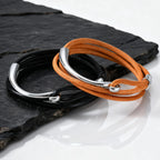 Multilayer Leather Bracelet for Men,Trendy Complicated Stacking Fish Hook Wristband,Rock Punk Jewelry Gift
