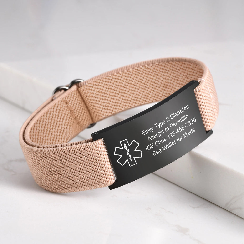 Medical Alert Bracelet for Men Women,Personalized Stainless Steel Elastic Strap Wristband,Gifts for Family Grandparents Patient