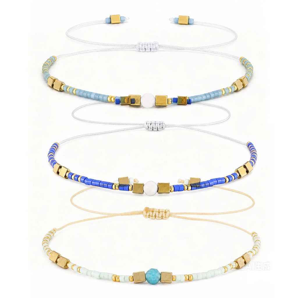 1/2/3pcs Boho Beaded Bracelets for Men,Handmade Mini Gold Color Stainless Steel Beads Glass Seeds Wristband,Summer Jewelry