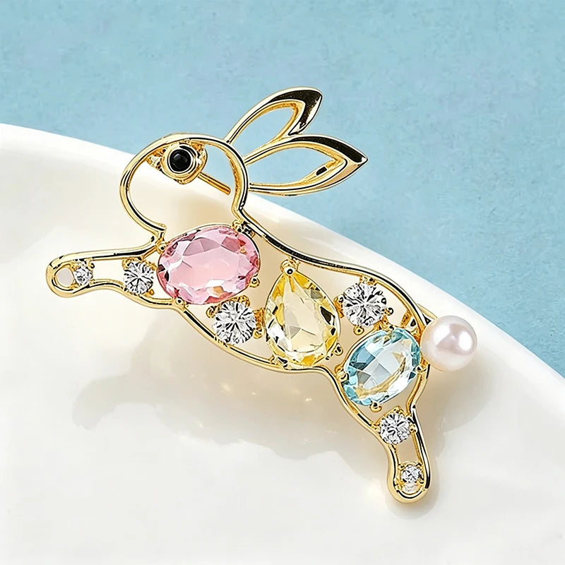 Wuli&baby Cute Crystal Rabbit Brooches For Women Unisex Alloy Running Bunny Animal  Casual Party Brooch Pins Gifts