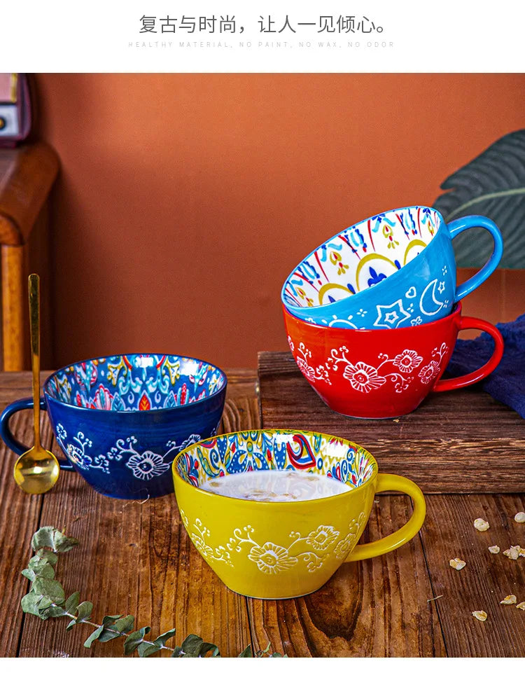 Bohemian Pattern Ceramic Coffee Mug Large Capacity Colorful Tea Cup For Daily Use Collection Ornaments