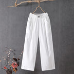 Female 2025 High Quality Loose Trousers Summer Elastic Waist Women's Pants Casual Solid Cotton Linen Ankle Length Pants
