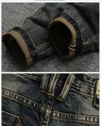 MEN FASHION Korean Style Clothes Brushed Fleece Denim Cargo Vintage Winter Straight Slim Luxury Streetwear 90s Trousers for Men