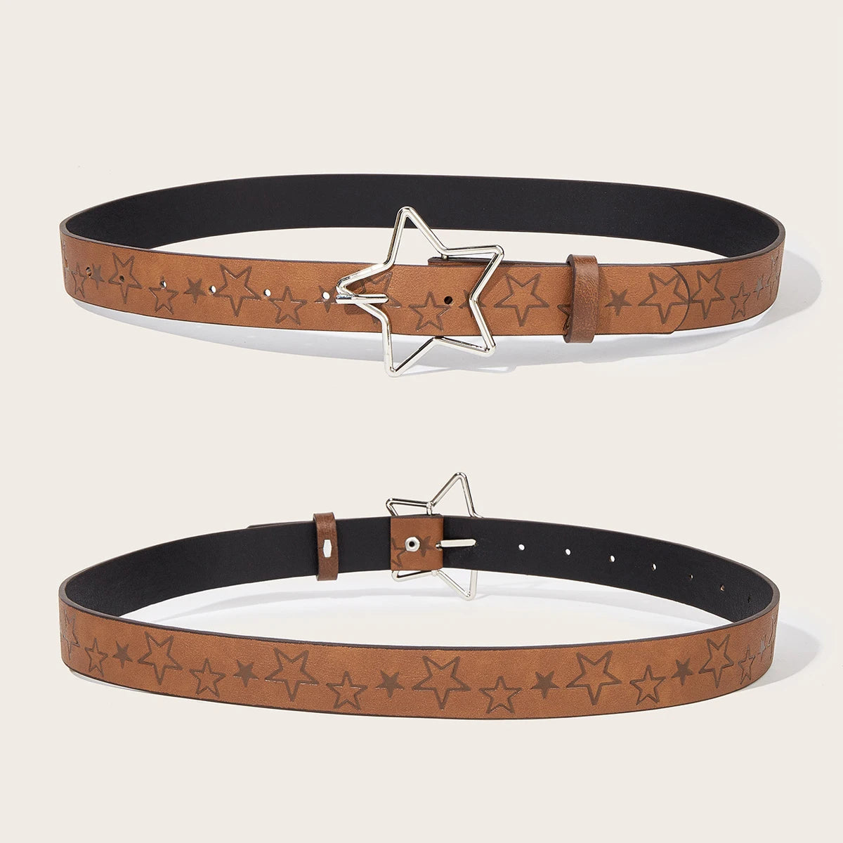 Hip-hop Retro Ladies Belt Gothic Punk Five-pointed Star Buckle Pu Leather Girdle Rock Y2k Popular Red Gothic Jeans Waistband