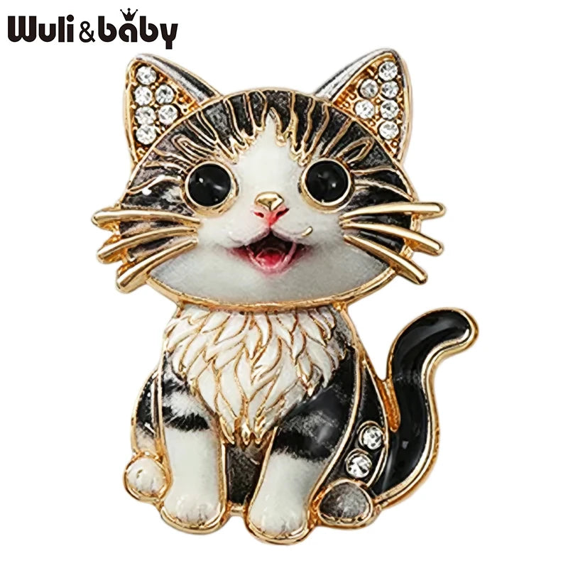 PENDRA Sitting Kitty Rhinestone Brooch