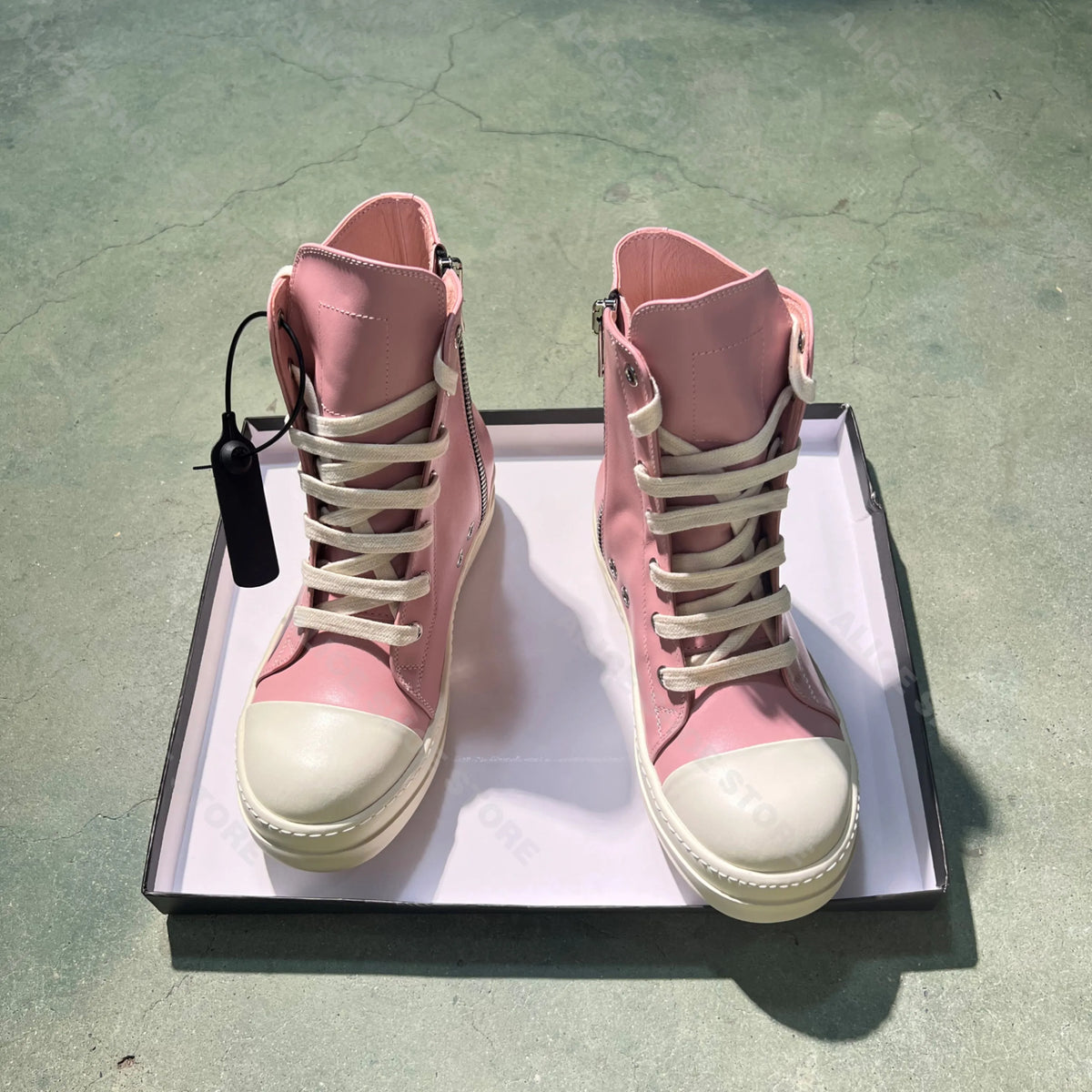 PENDRA Blush Titan Pink Genuine Leather High-Top Thick-Sole Sneakers