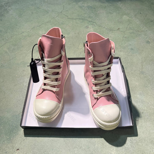 Brand Men Casual Shoes Lace Up High Top Women Sneakers Genuine Pink Leather Thick Sole Luxury Trainer Designer Big Plus Size