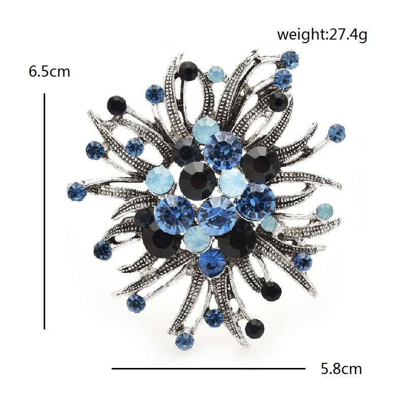 PENDRA Floracircle Vintage Rhinestone Round Flower Brooch