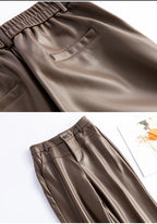 2025 autumn and winter new style leather pants elastic high waisted slim fit commute straight leg pants for women