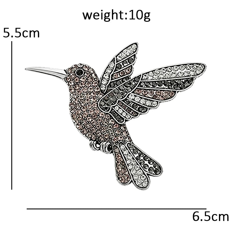 PENDRA Hummingbird Rhinestone Flying Bird Brooch