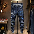 Autumn Korean Jeans Men's 2026 New Slim-fitting Straight Men's Pants Trendy Printed Teenagers Handsome Hip Hop Casual Trousers