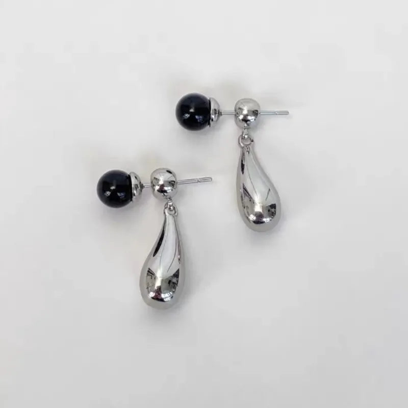 VENTFILLE 925 Sterling Silver Droplet Agate Earrings for Women Ear Stud Smooth Aesthetic Fashion Classic Jewelry Gift Dropship