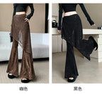 Women's autumn and winter sequin fart curtain fake two high waisted slimming and floor dragging casual flared pants