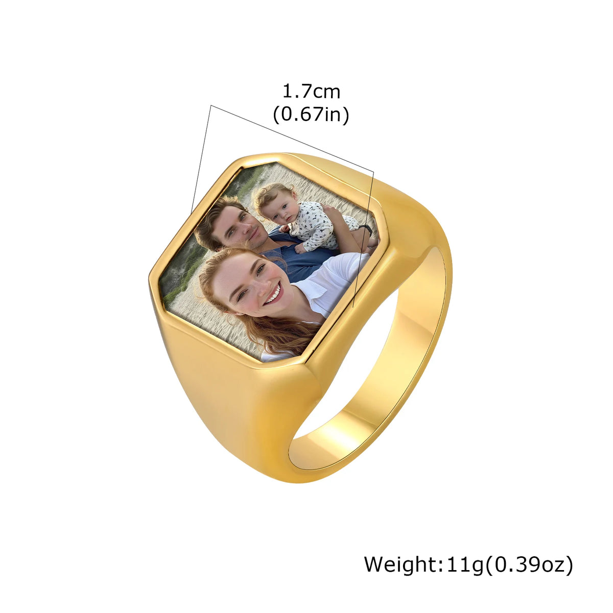 Custom Photo Ring for Men,Waterproof Stainless Steel Square Round Stamp Ring,Personalized Statement Ring Gift for Son Dad