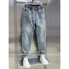 Spring Autumn New Kpop Loose Casual Men's Jeans Pants High-end Brand Loose Straight Pants Elastic Harlan Casual Trendy Dad Jeans