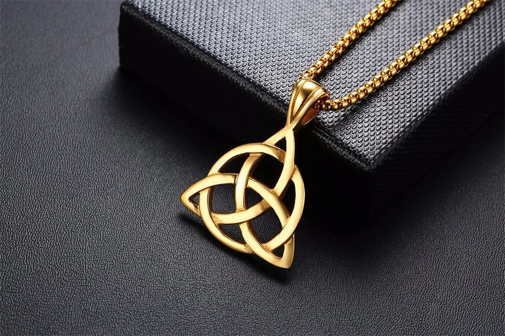 Lucky Triquetra Knot Charm Pendant Necklace Stainless Steel Irish Jewelry for Men Unisex