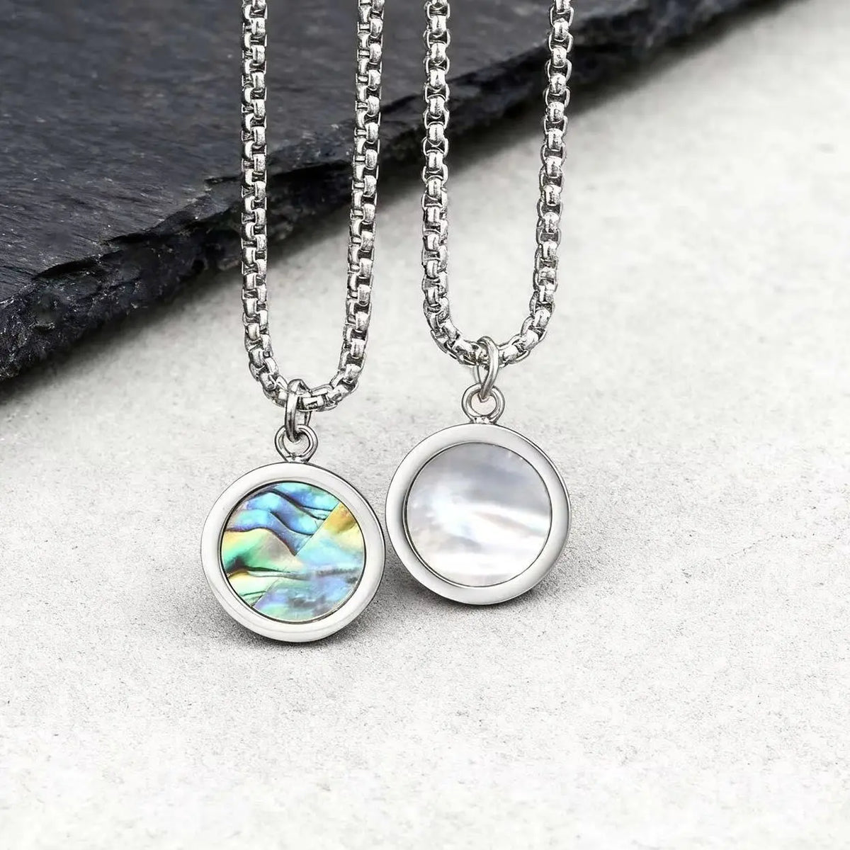 Hiphop Round Natural Stone Necklace for Men,Waterproof Stainless Steel Pendant Necklace,Birthday Party Father Gift