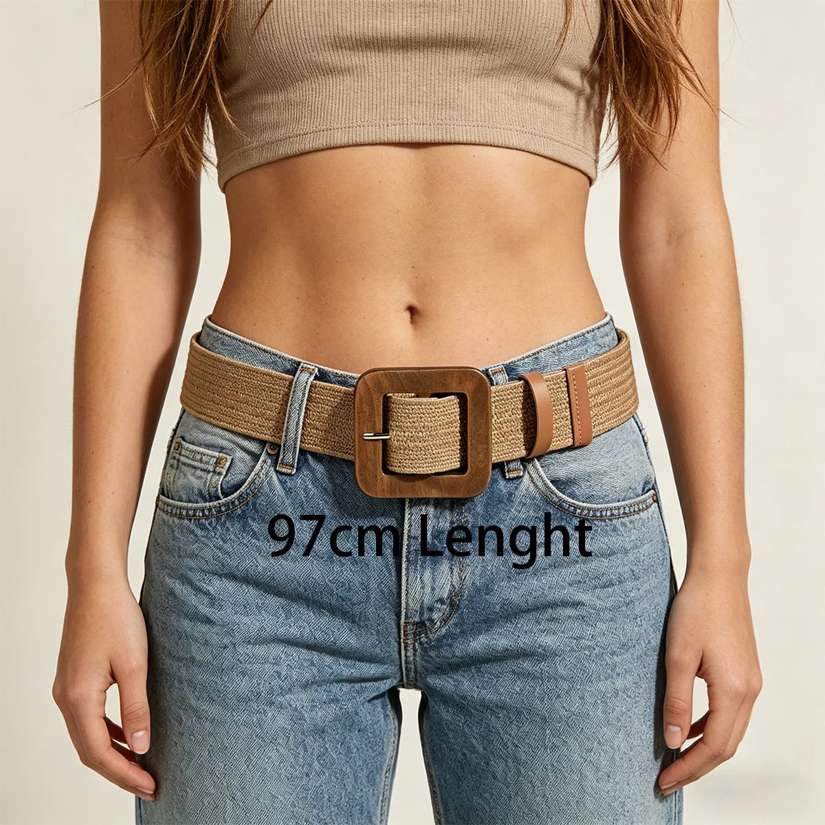 PENDRA Mirayne Straw Wooden Buckle Boho Belt