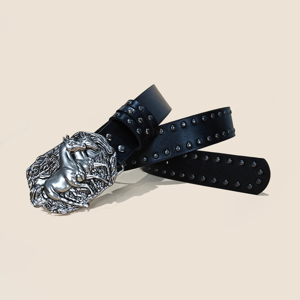 Neutral horse head buckle Black Rivent PU Leather belt For men and women Plus Size Punk Accessories fashion Jeans Waistband