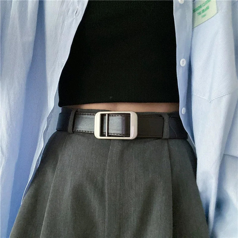 Unisex Free Size PU Leather Belt For Women No-Hole Buckle Luxury Designer Jeans Waist Belt Men Fashion Non-Porous Soft Waistband