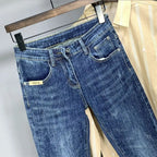 Korean Luxury Clothing Jeans Men's Autumn New High-end Brand Slim-fitting Small Feet Blue Washed Retro Ruffian Handsome Trousers