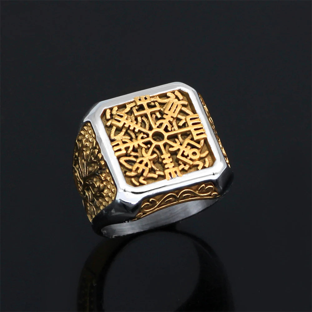 PENDRA Viking Trident Gold Steel Ring