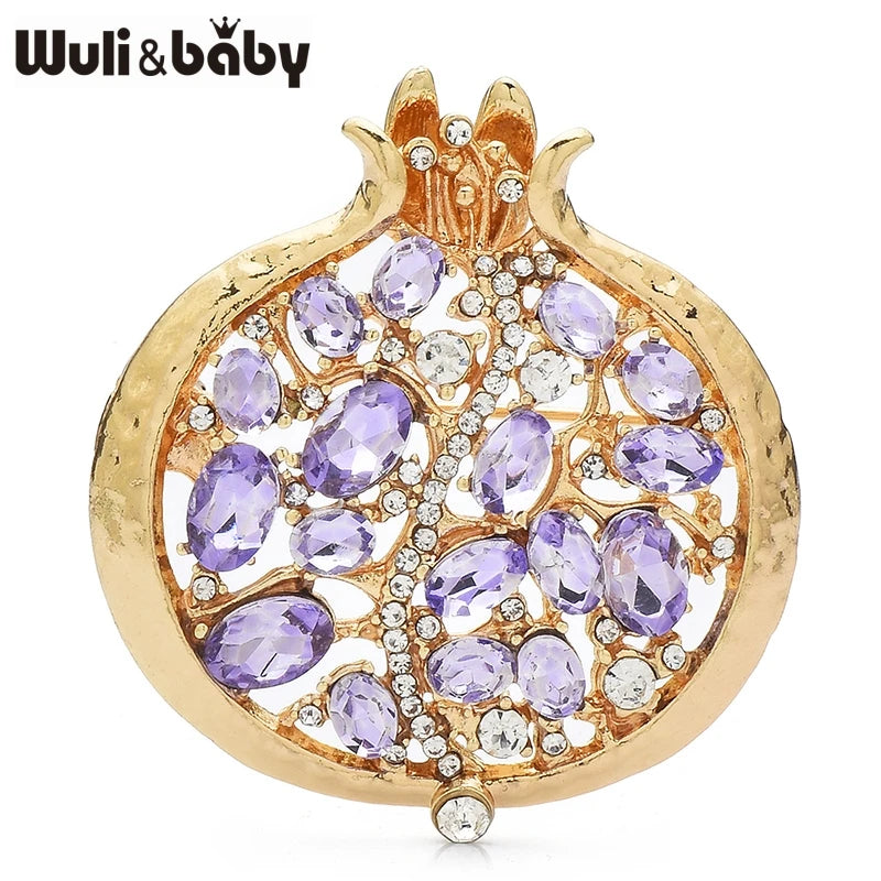 PENDRA Garnet 3-Color Enamel Rhinestone Pomegranate Brooch