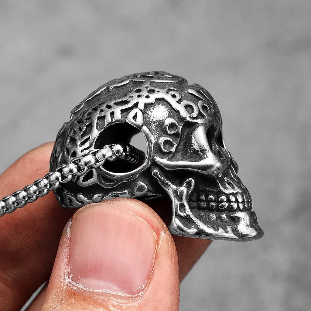 Carved Skull Stainless Steel Men Women Necklaces Pendant Chain Trendy Punk Gothic Jewelry Creativity Gift Dropshipping Wholesale