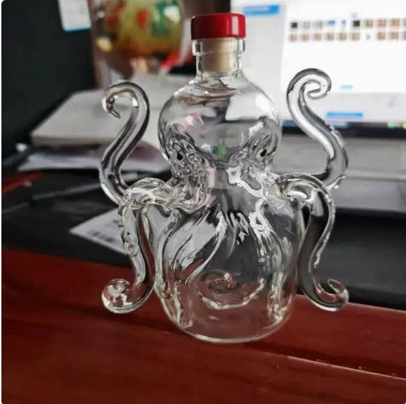 Stylish Octopus Glass Wine Bottle,Creative Whiskey Decanter for Home Bar,Liquor Dispenser for Vodka Scotch Collectible