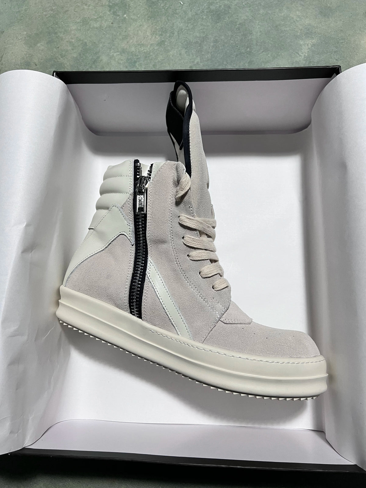 PENDRA Ash Geobasket Grey Cow-Suede High-Top Zip Thick-Sole Ankle Boots