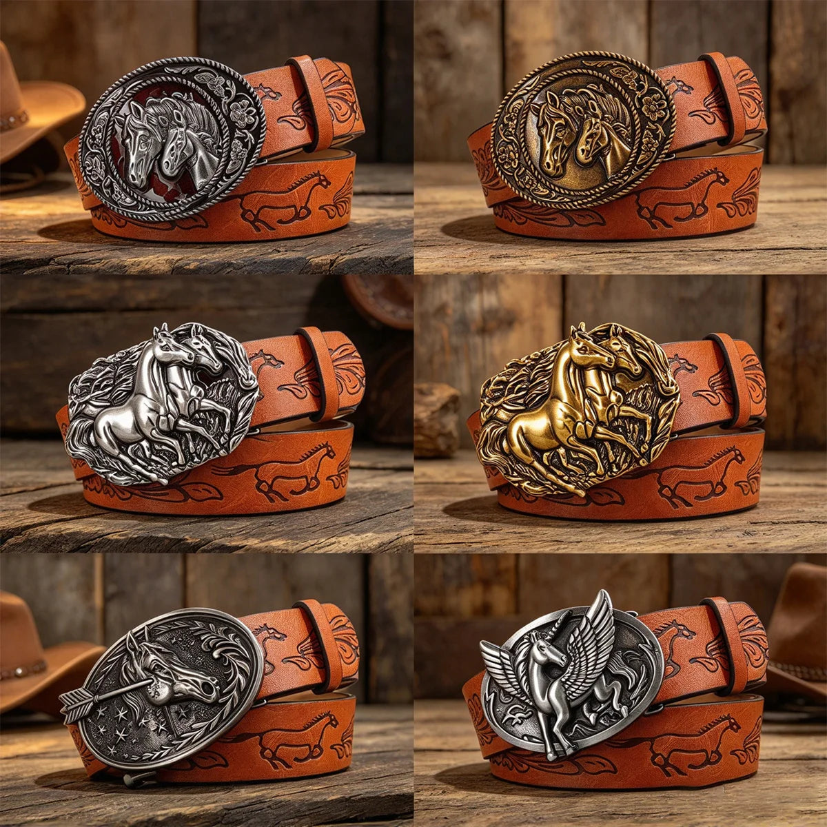 Western Cowboy Designer PU Leather Belt for Men and Women Waist Strap Horse Decoration Floral Engraved for Jeans Trousers