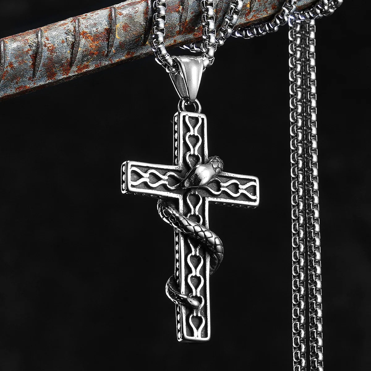 PENDRA Cross Snake Steel Necklace
