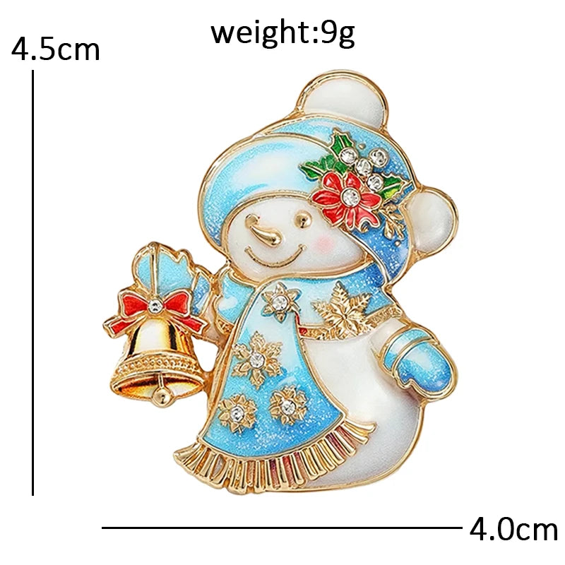 Wuli&baby Lovely Snowman Brooches For Women Unisex 2-color Taking Bell Snowman Christmas Brooch Pin New Year Gifts
