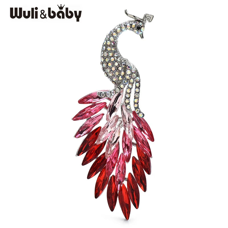 Wuli&baby Sparkling Crystal Peacock Brooch Pin Elegant 2-color Beautiful Bird Brooches For Women's Clothes Pins Gifts