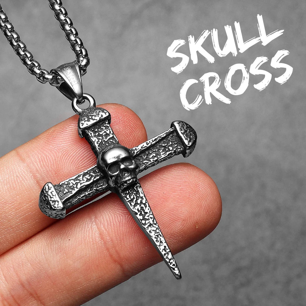 PENDRA Skull Turquoise Cross Steel Necklace