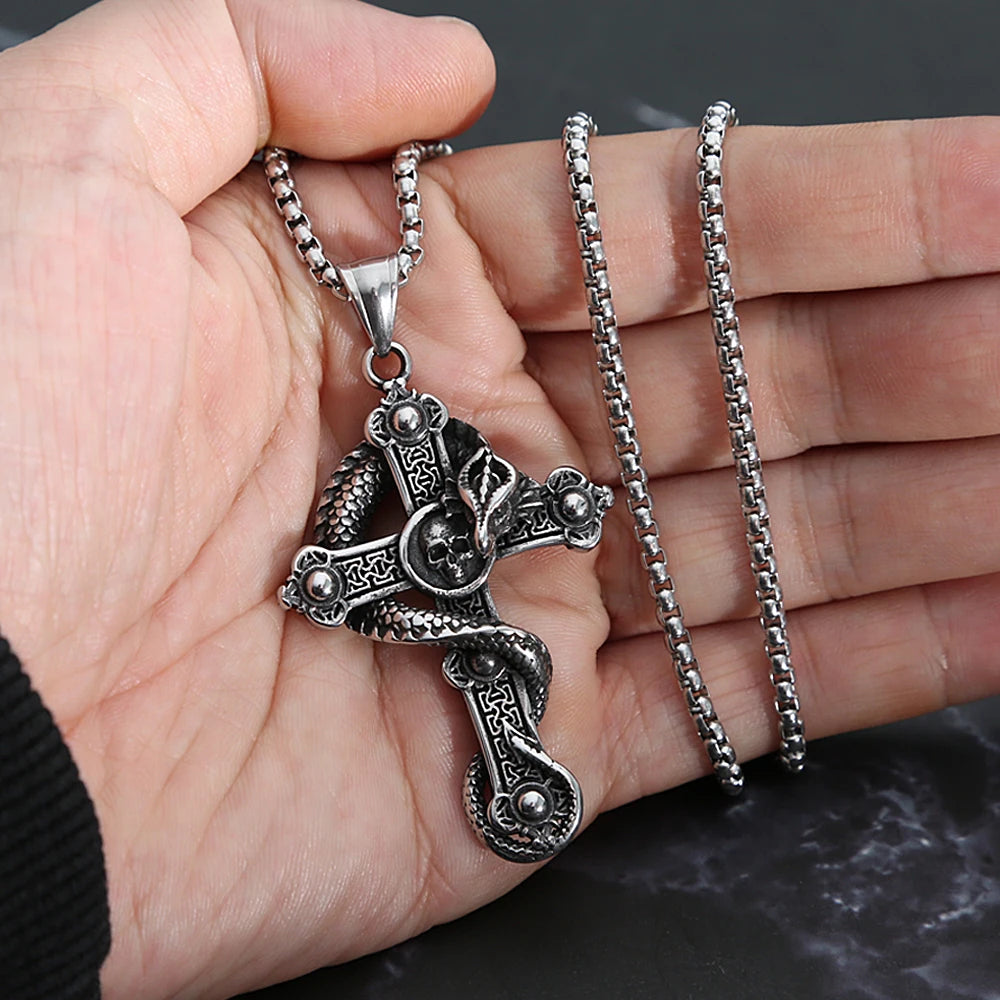 PENDRA Dragonskull Cross Pendant Necklace