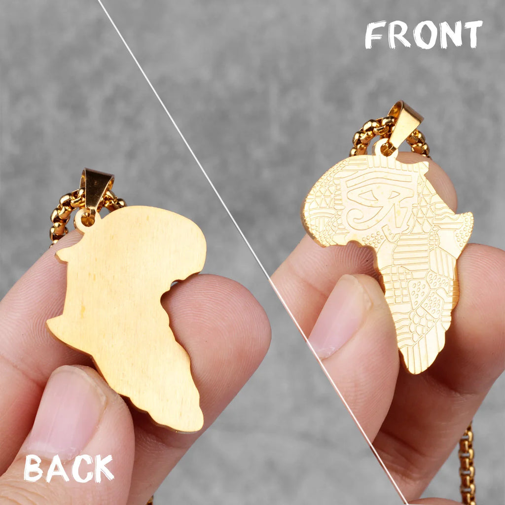 Africa Map Men Necklaces Pendants Chain Punk Hiphop Trendy for Boyfriend Male Stainless Steel Jewelry Creativity Gift Wholesale