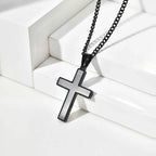Simple Cross Necklace for Men, Stainless Steel Silver Black Color Cross Pendant Necklaces,Length 60CM 24Inch