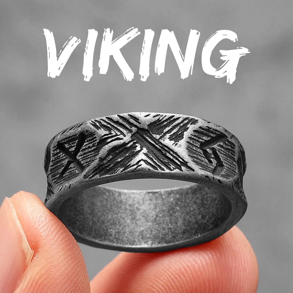PENDRA Minimalism Runes Damaged Steel Ring