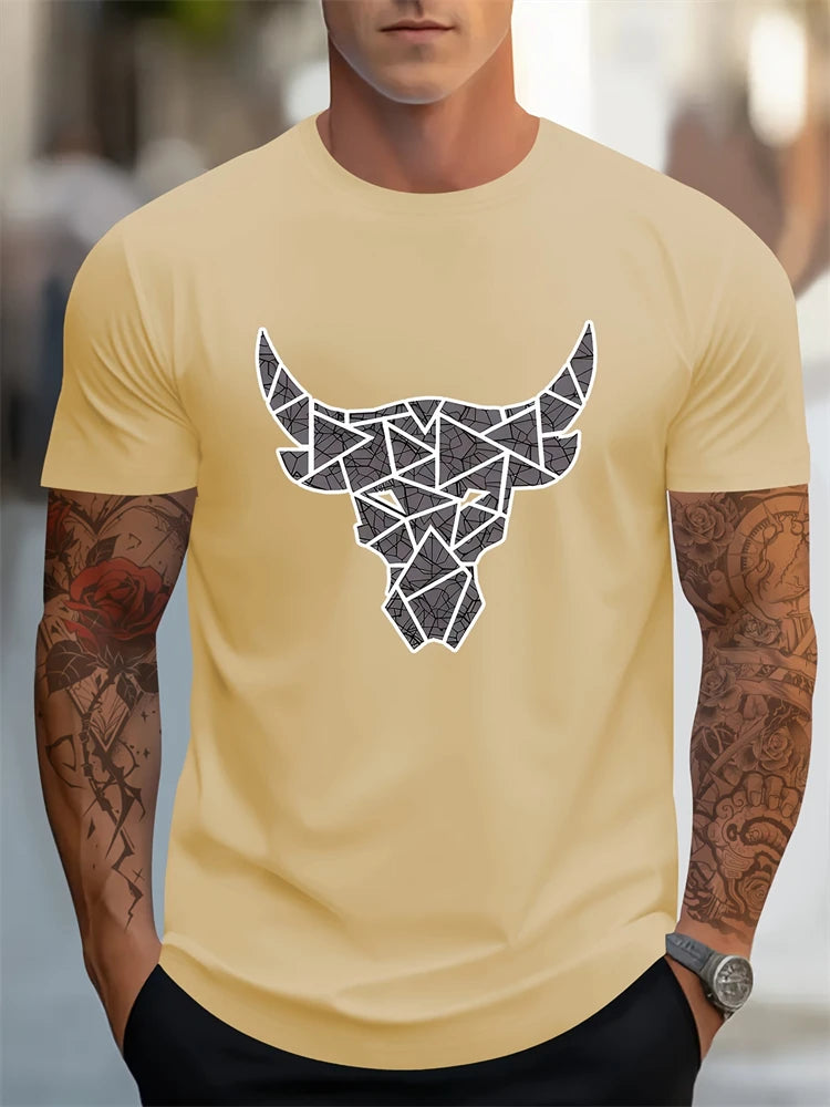 PENDRA Bull Print Oversized Tees Short Sleeves Tops T-Shirt