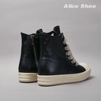 PENDRA Jumbo Black Black Leather High-Top Jumbo-Lace Zip Thick-Sole Ankle Boots